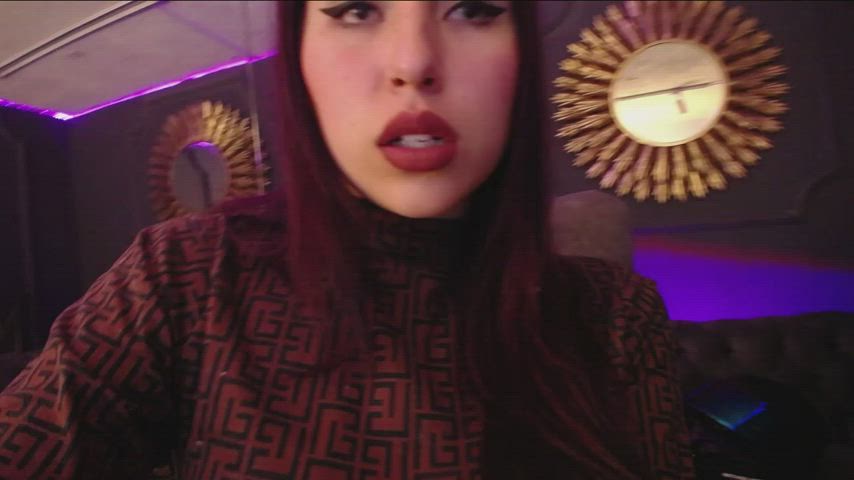 dominant femdom goddess mistress saliva spit tongue fetish worship gif
