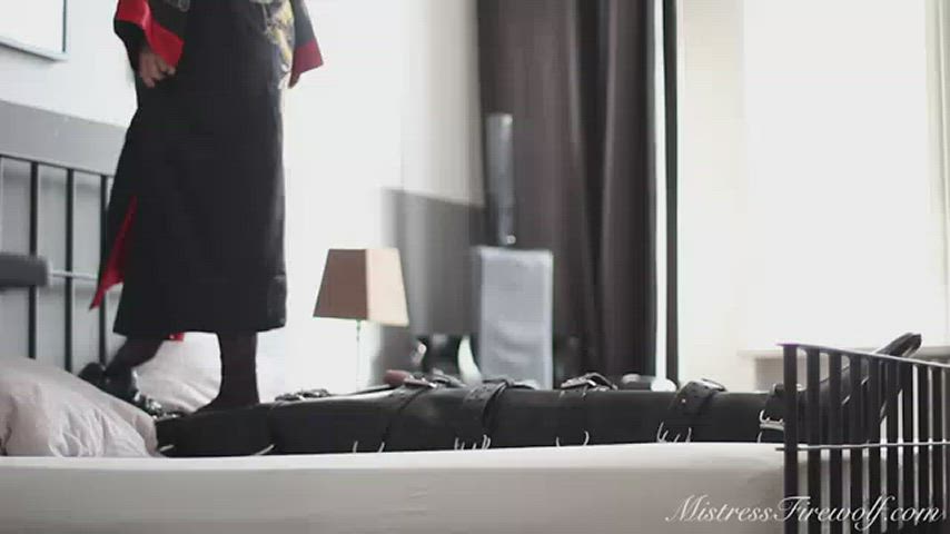 Mistress Firewolf in TRAMPLED &amp; TEASED WHILE IN HEAVY RUBBER BONDAGE AND