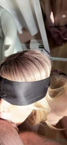 Blindfolded Blonde Blowbang Blowjob Cumshot Hogtied OnlyFans gif