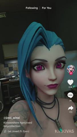 jinx shows off her toys (kinkivas)
