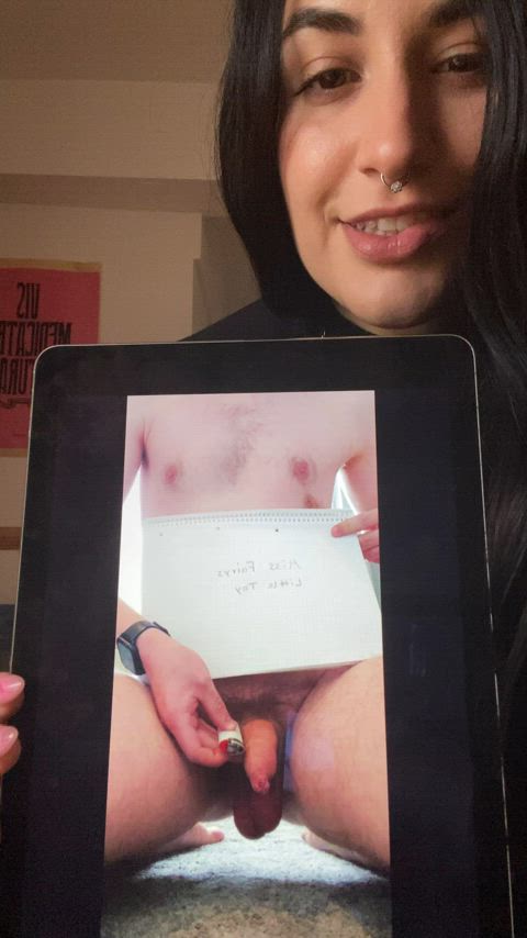 Check my new sissy virgin slut. Doesn’t Annie look way better with her cage on?