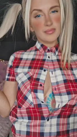 ahegao blonde blue eyes cosplay daddy schoolgirl gif