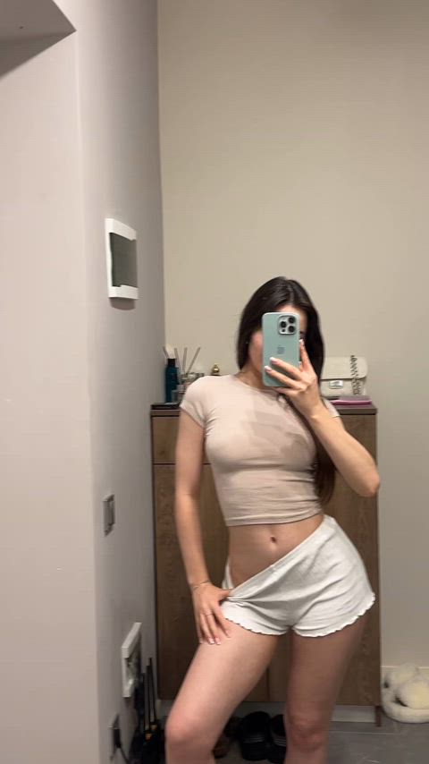 ass asshole brunette short hair shorts top 3-somes thick-booty gif