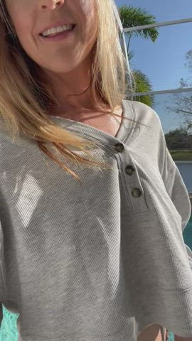 Smiling because my tits are free