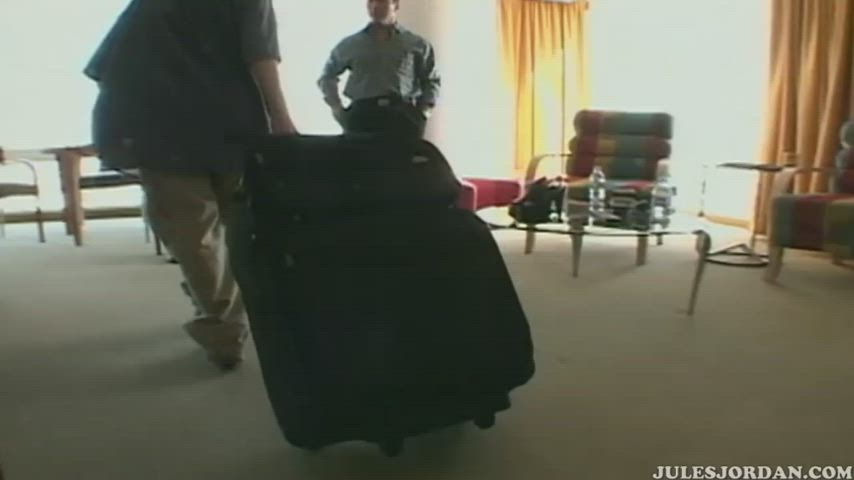 Gauge gets taken out a suitcase and then fucked senseless by several big dicks in