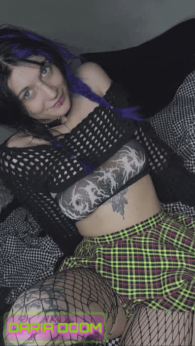 cute goth egirl tiny blue eyes pigtails smile innocent tease tits gif