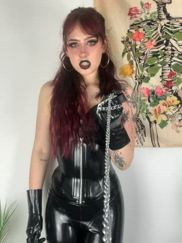 alternative domination dominatrix femdom latex latex gloves leash petplay gif