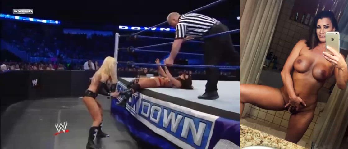 brunette muscular girl wrestling gif