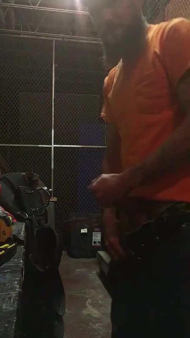 Roughneck sneaks out to the shop to squirt out an epic load