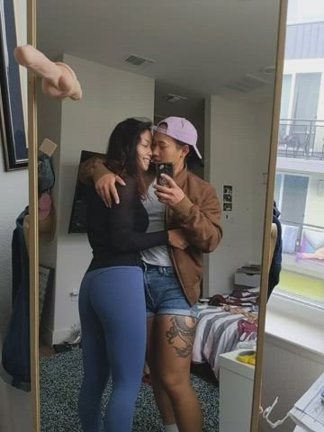Clothed French Kissing Kissing Lesbian Passionate gif