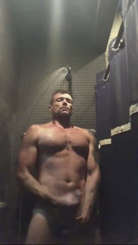 Jerking off in the public shower