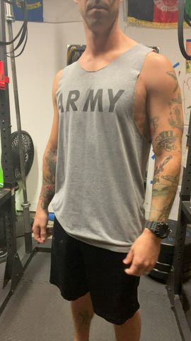 exhibitionist gym male masturbation muscles stripping striptease gif