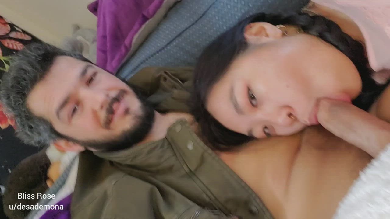 I keep his white cock warm in my mouth