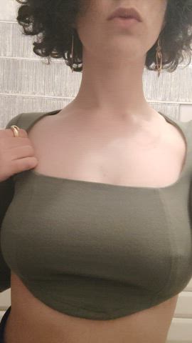brunette hotwife tits at-work gif