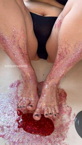 Popping my painted black toes into thick chunky red glitter syrup - sound on 💛