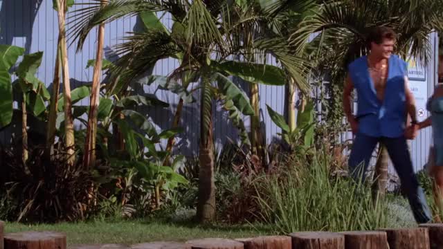 Bobbie Phillips - Baywatch - S5E9 ("Red Wind") - tight blue dress in date