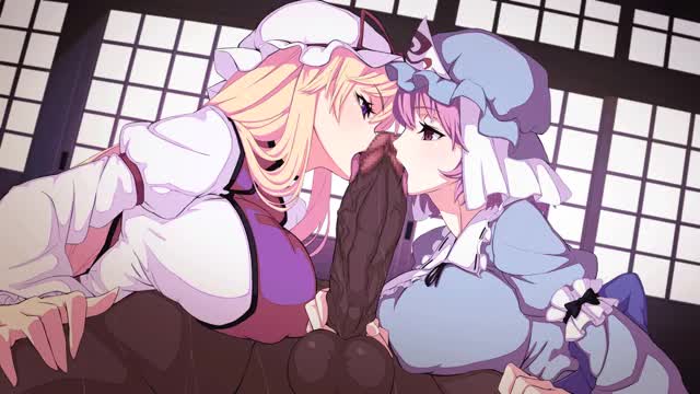 Touhou Babes Licking a Big Dick