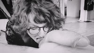 balls cock worship curly hair glasses lingerie gif