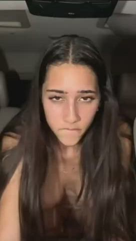 babe brunette car car sex couple homemade orgasm riding tits gif