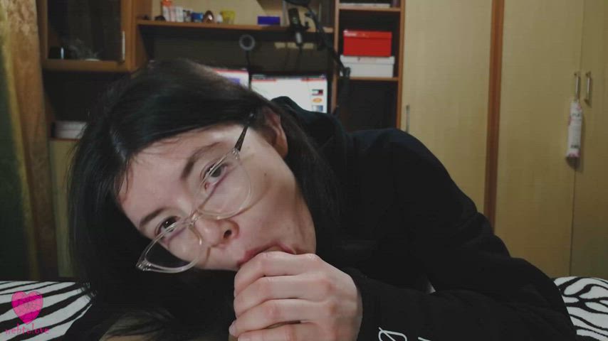 Blowjob Brunette Glasses Handjob Nerd Oral POV Sloppy Sucking gif