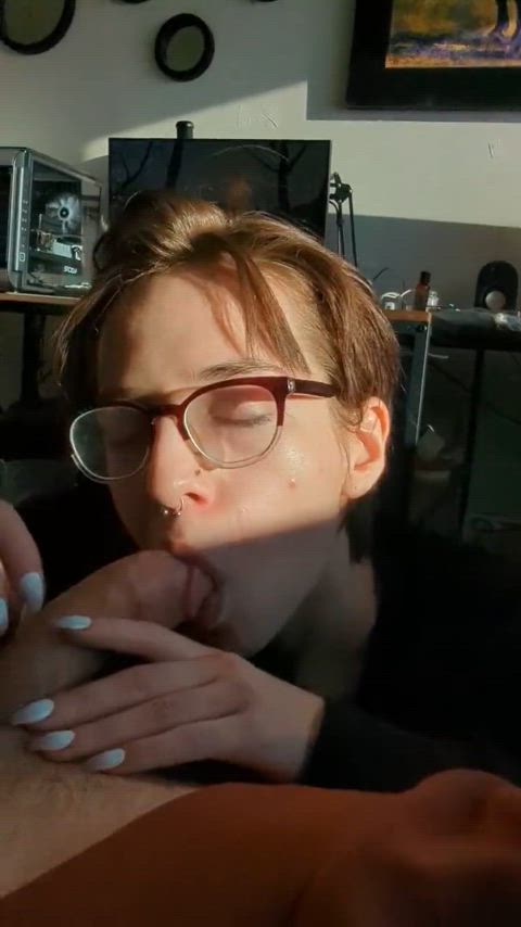 blowjob homemade pov pierced short hair sucking teen tomboy gif
