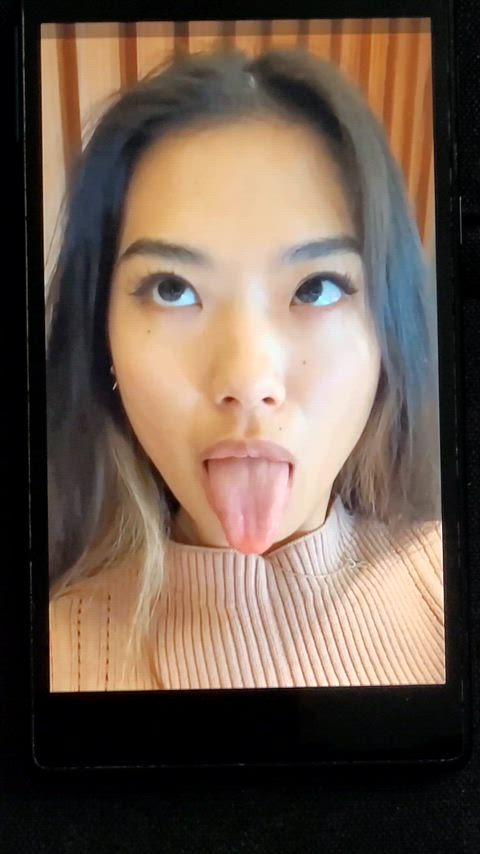ahegao asian chinese cum cumshot tongue tribute gif