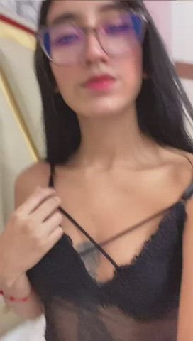 Glasses Latina Lingerie Long Hair Skinny Skirt Tattoo Teen Upskirt gif