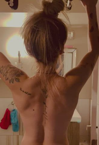 blonde fitness tattoo teen workout gif