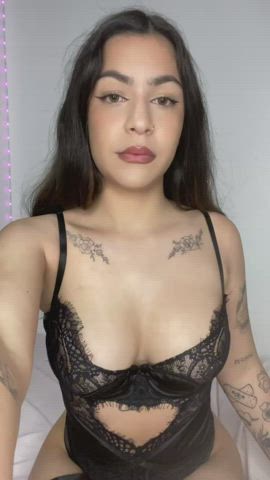 babe big tits boobs brunette latina lingerie natural tits tits gif