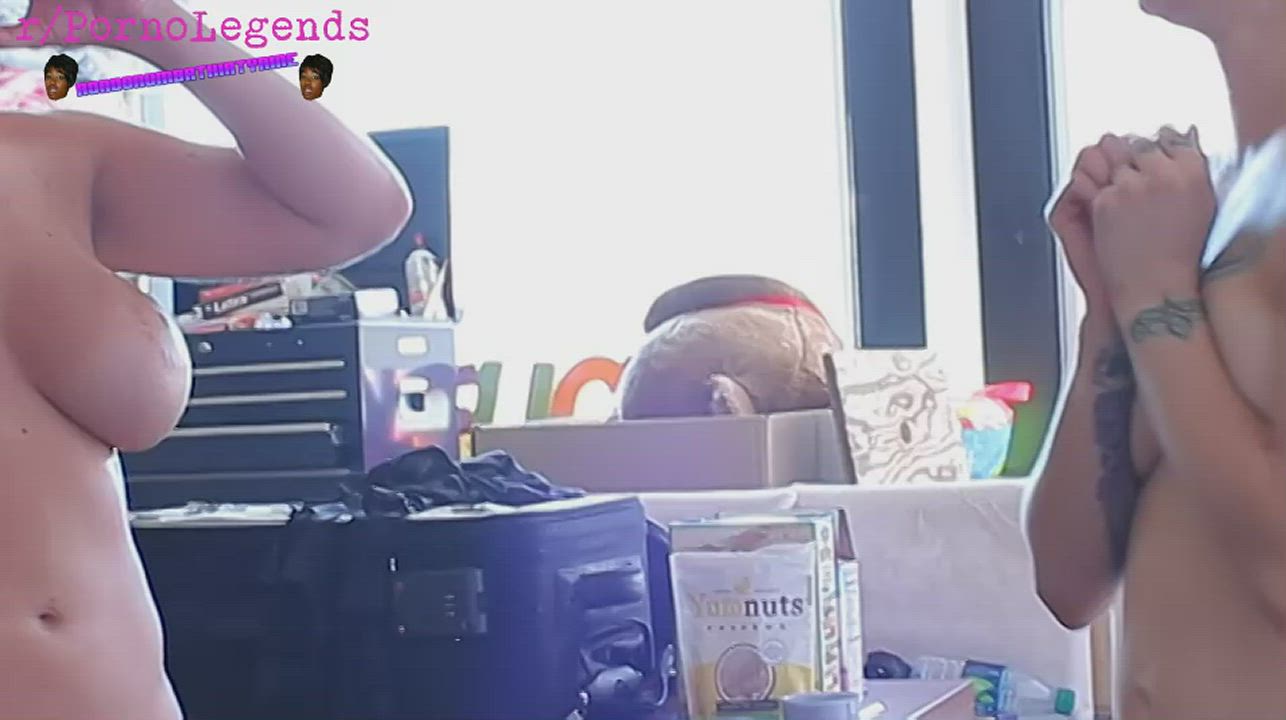 Belladonna and Kelly Divine Behind the Scenes with their fat tits out