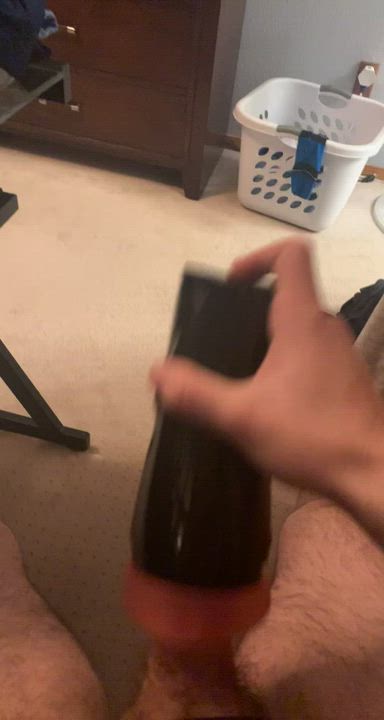 college guy cums after edging with a fleshlight