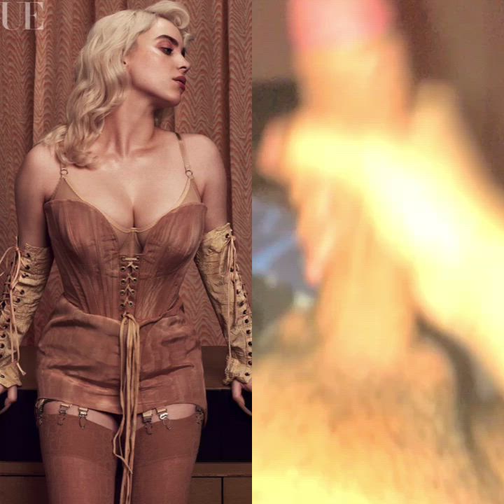 Billie Eilish looking at my cock cum