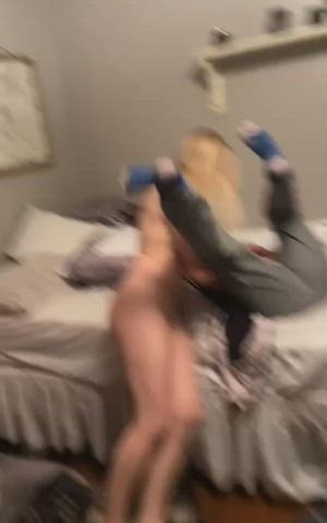 Naked girl trying to strip her friend