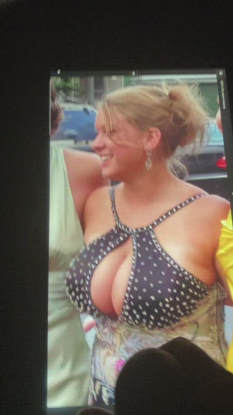 big tits blonde cleavage cum dress tribute gif