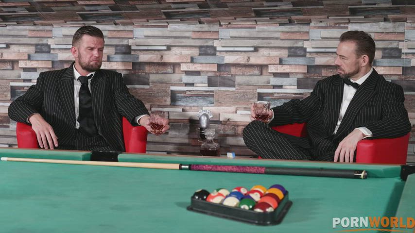 Asian slut gets double-penetrated on a pool table by 2 mobsters