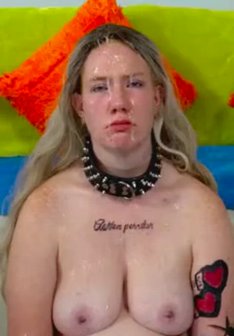 collared humiliation male dom slave spit spit on face white girl gif