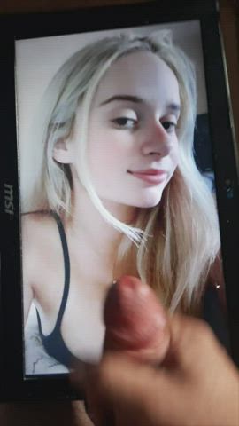 Blonde Cumshot Facial Teen Tribbing Tribute gif