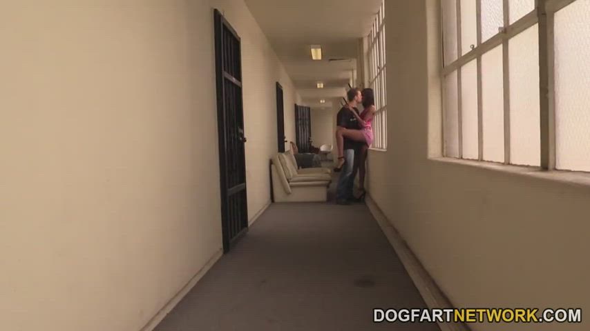 Bathroom Interracial Threesome gif