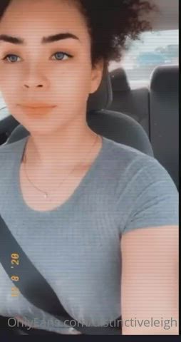 Ebony Flashing Natural Tits Public gif