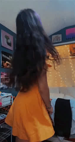 Brunette Cock Dress Pretty Surprise T-Girl Trans gif