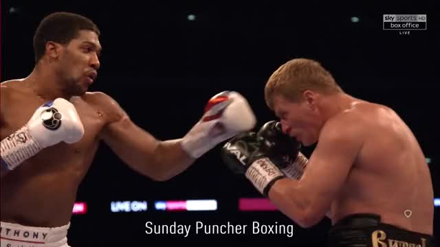 Anthony Joshua eats an Alexander Povetkin right hand