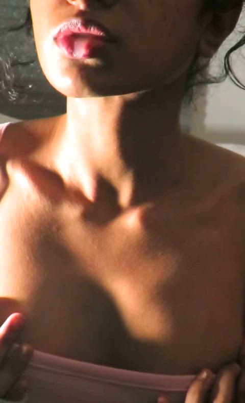 babe close up cute oral petite spit tease gif