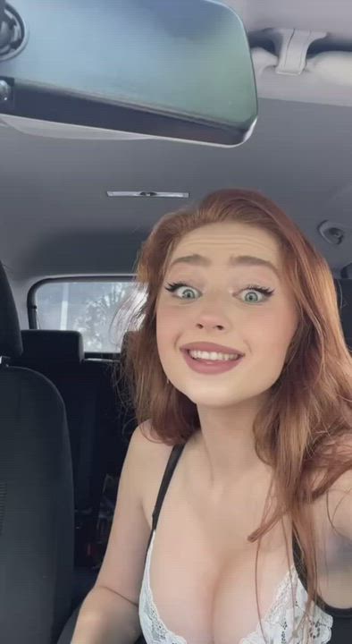Bouncing Tits Car Redhead gif