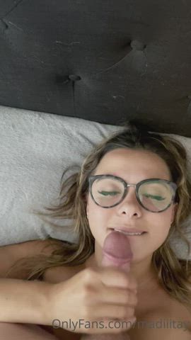 Cumshot Facial Glasses Handjob gif