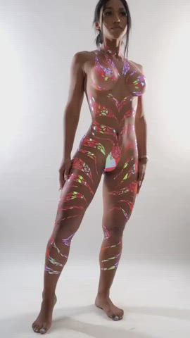 big tits busty celebrity ebony model solo tease teasing tits gif