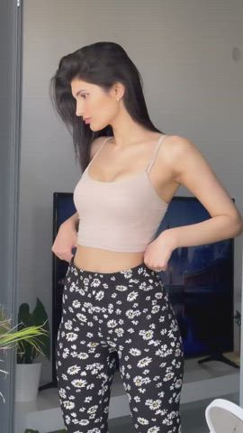Boobs Booty Brunette Clothed gif