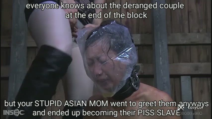 bondage breath play caption extreme humiliation piss rough tia ling gif
