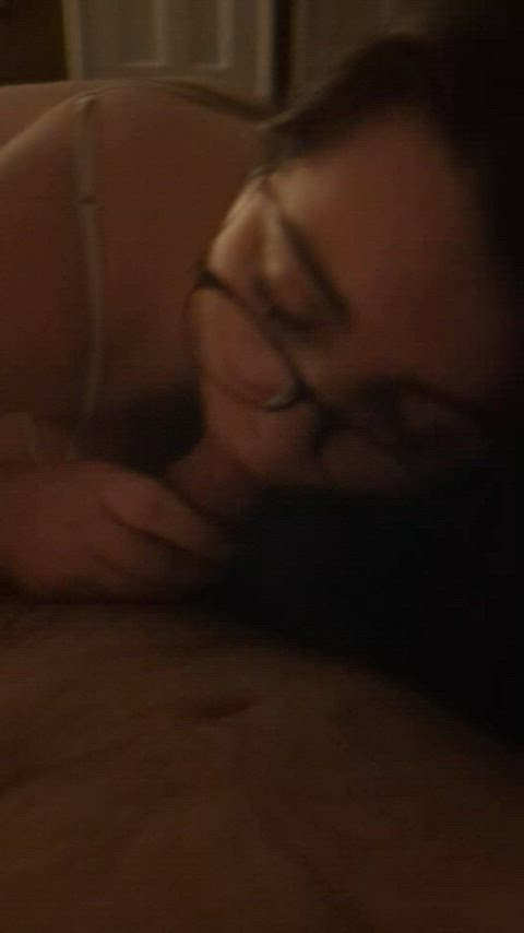 big dick blowjob brunette cock glasses homemade hotwife nsfw gif