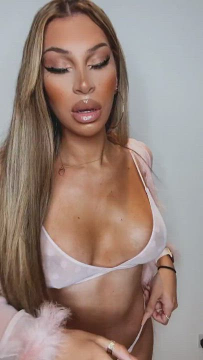 Blonde Blondie Fesser Clothed Lingerie Long Hair Pretty Tease Trans gif
