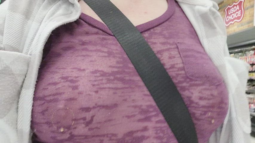 boobs bouncing tits exhibitionism exhibitionist grocery store nipple clamps nipple
